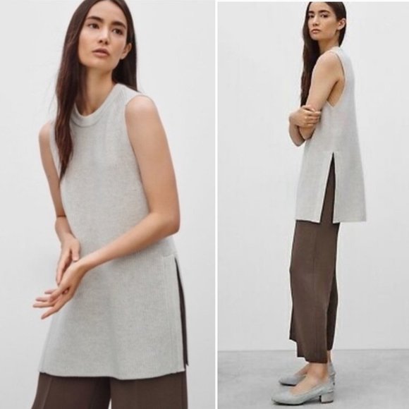 Aritzia Wilfred Palmier Sweater Sleeveless Crew Neck Sweater Tunic Light Gray - Picture 3 of 14
